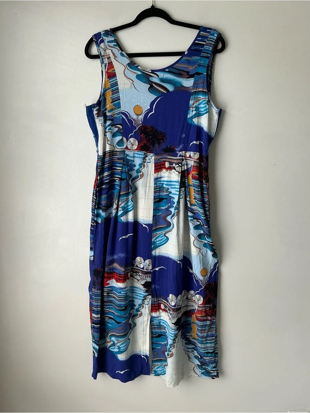 JAMS WORLD Vintage Tropical Print Sleeveless Midi Dress Blue White Medium - Picture 3 of 9